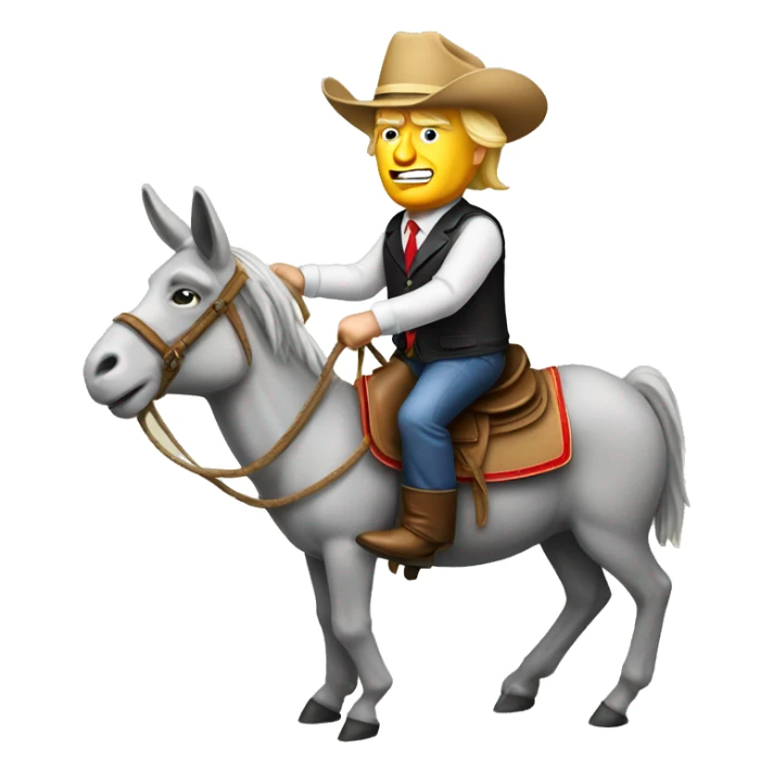Donald Trump riding a donkey like a rodeo cowboy sticker