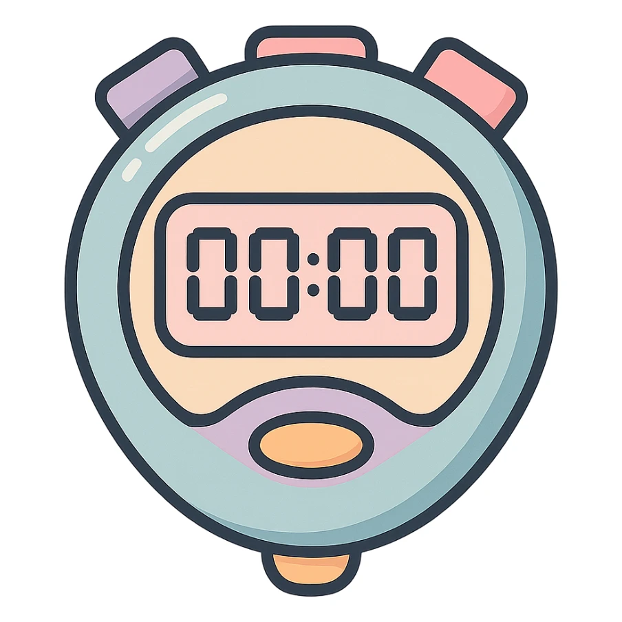 sports stopwatch with electronic digital display, vector look with shadows and highlights, detailed shading, thin clean outlines, soft rounded features, pastel palette #98B5BC #B5B3C1 #C9A3C9 #E4C0CA #F7DCD1 #F7C0AA, Japanese pop art, sticker look, highly detailed sticker