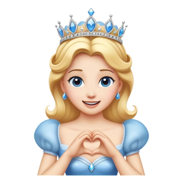 Cinematic Playful Cinderella Portrait Emoji, Blushing with excitement, hands clasped near her heart, eyes wide with anticipation, her tiara slightly askew from an unexpected twirl, a radiant princess caught in a moment of joy, utterly captivating! sticker
