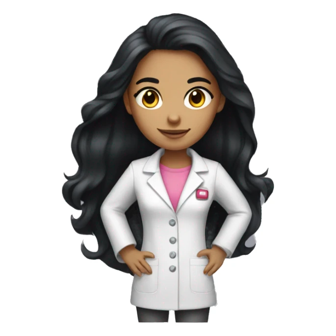 Young beautiful female scientist with long black hair and medium skin tone with pink accents sticker