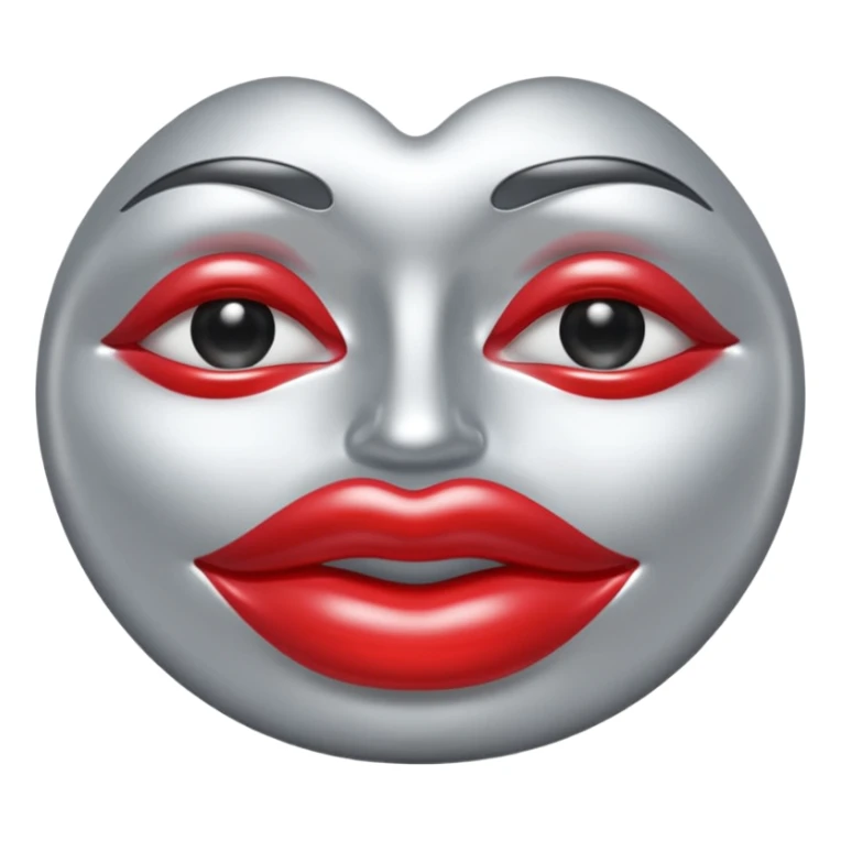 A seductive pair of slightly parted lips emoji made of liquid silver chrome, smooth glossy metallic surface, soft sensual curves, subtle reflections, luxury sexy aesthetic, minimal iOS emoji style, centered composition, clean white background, soft studio lighting, no text sticker