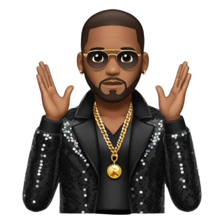 R. Kelly with dark brown hair, black sequin tour outfit sticker
