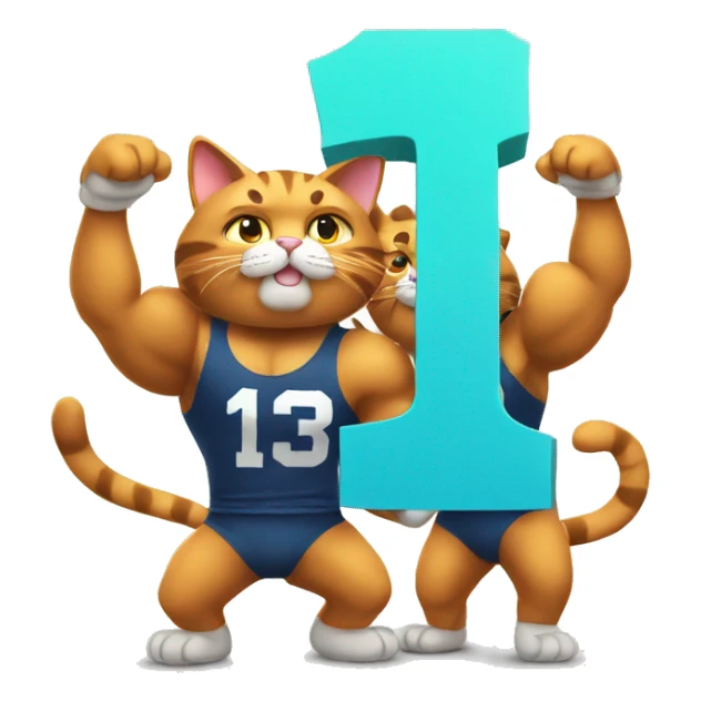 two muscular cats holding up the number 13 sticker