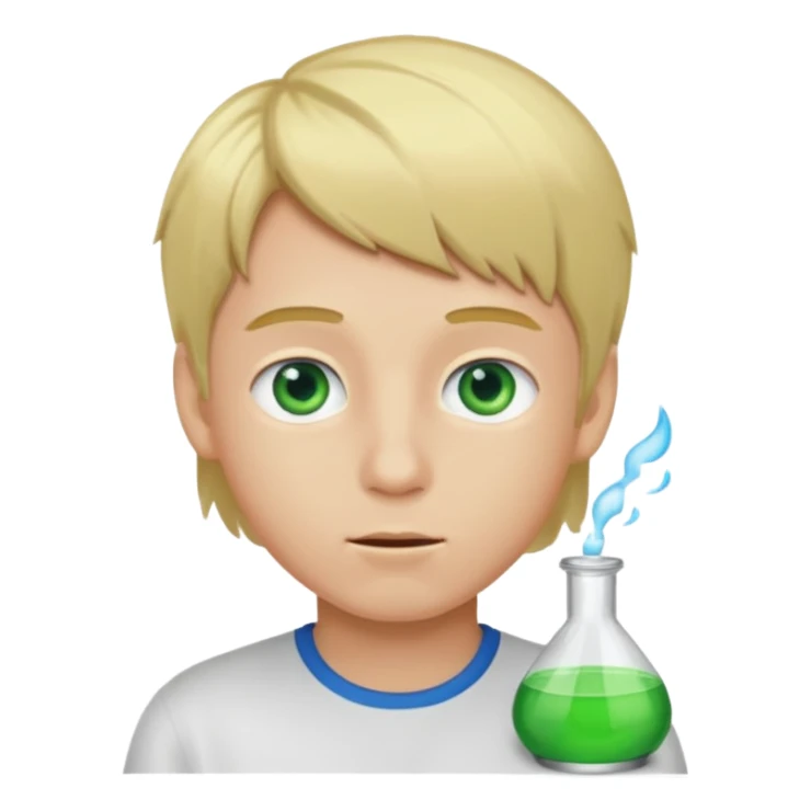 boy with green scent, blond hair and blue eyes. sticker