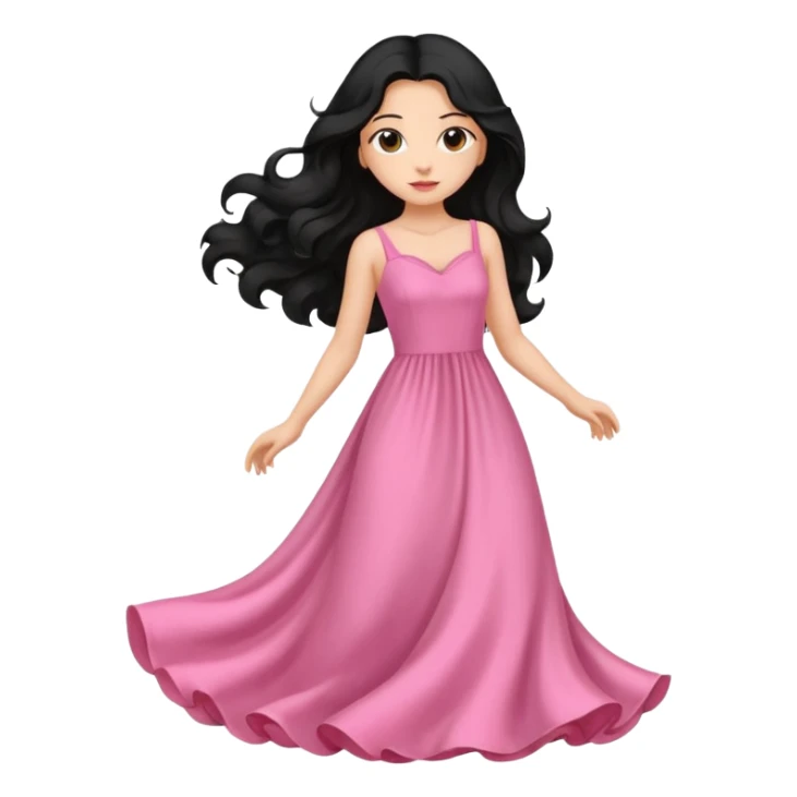 Uma menina com vestido longo rosa e cabelo longo preto ondulado sticker