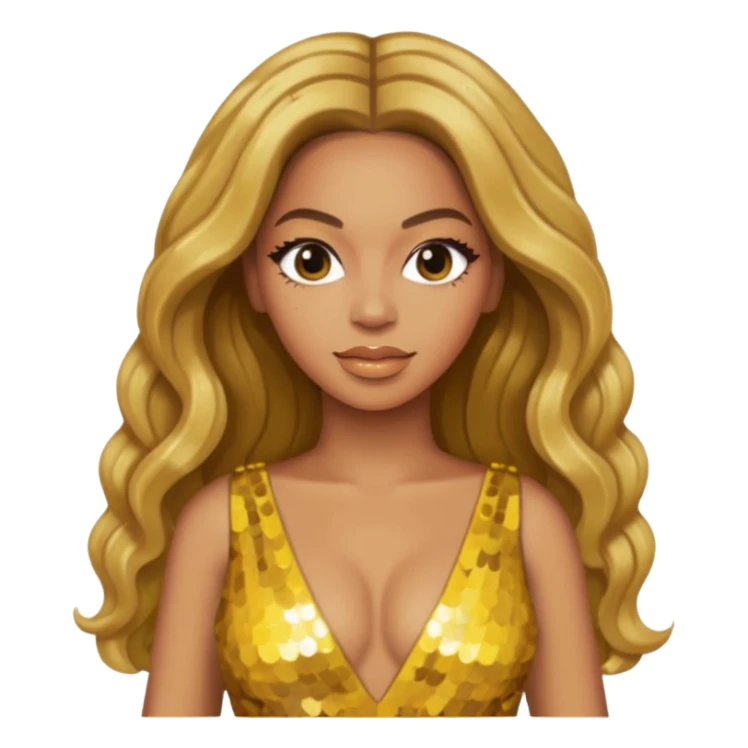 Beyonce with long dark blonde hair, yellow sequin dress sticker