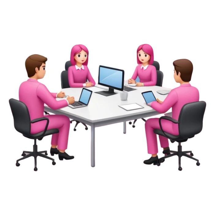 people in pink SPAM office setting having a SPAMGAGE meeting landscape  sticker