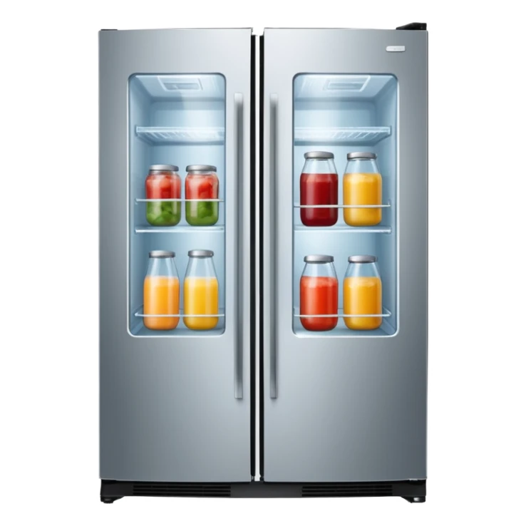 A refrigerator with a transparent front glass divided into three sections sticker