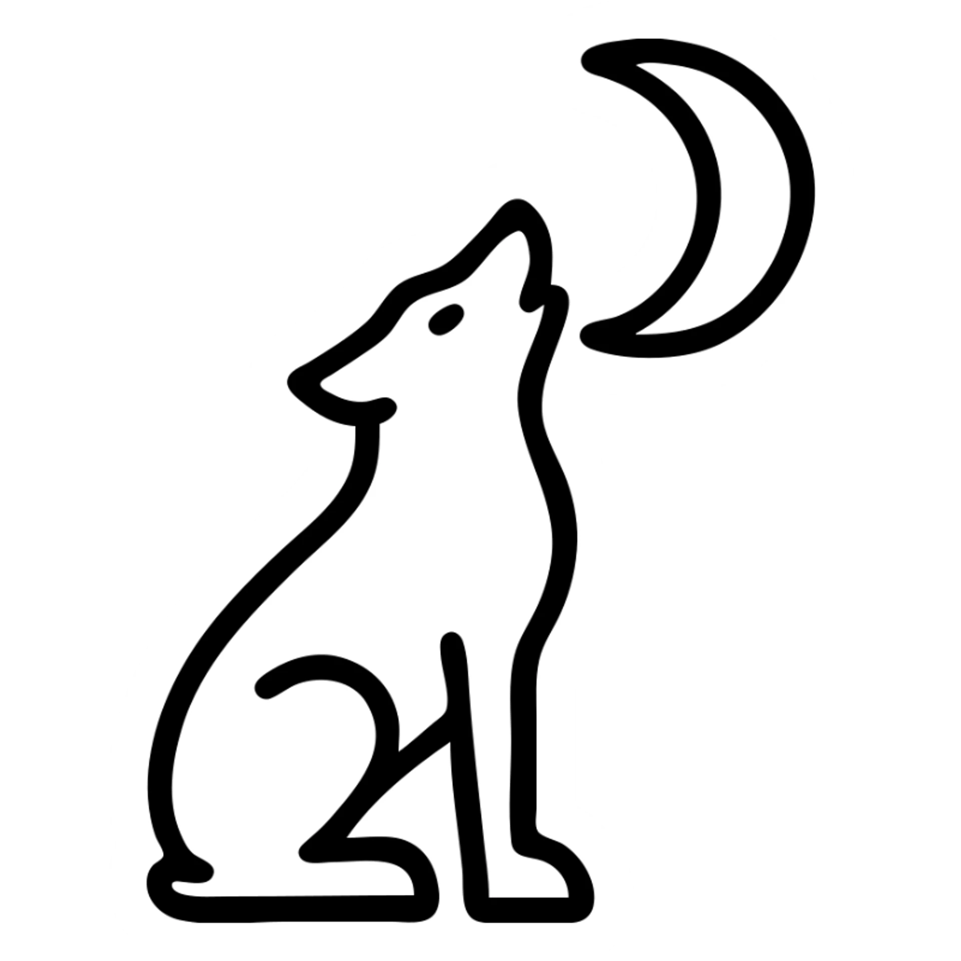 silver wolf howling at the moon, stylized and sleek, bold black outline style sticker