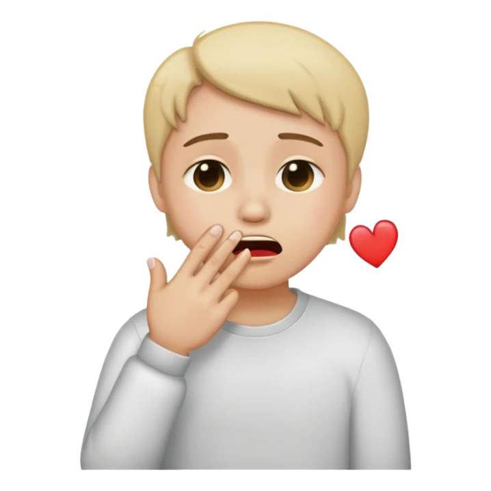 He cries and covers his left hand with a finger heart and his right hand with his mouth sticker
