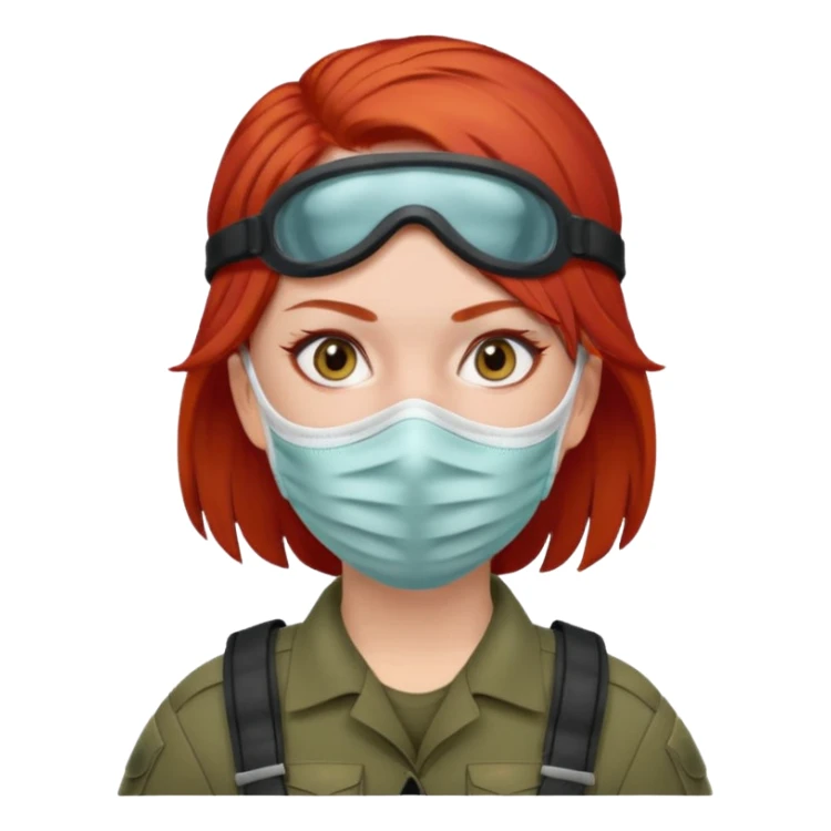 woman soldier with red hair and wearing face mask sticker