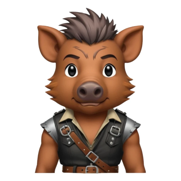 wild boar, punk hair, half body, standing, belt sticker