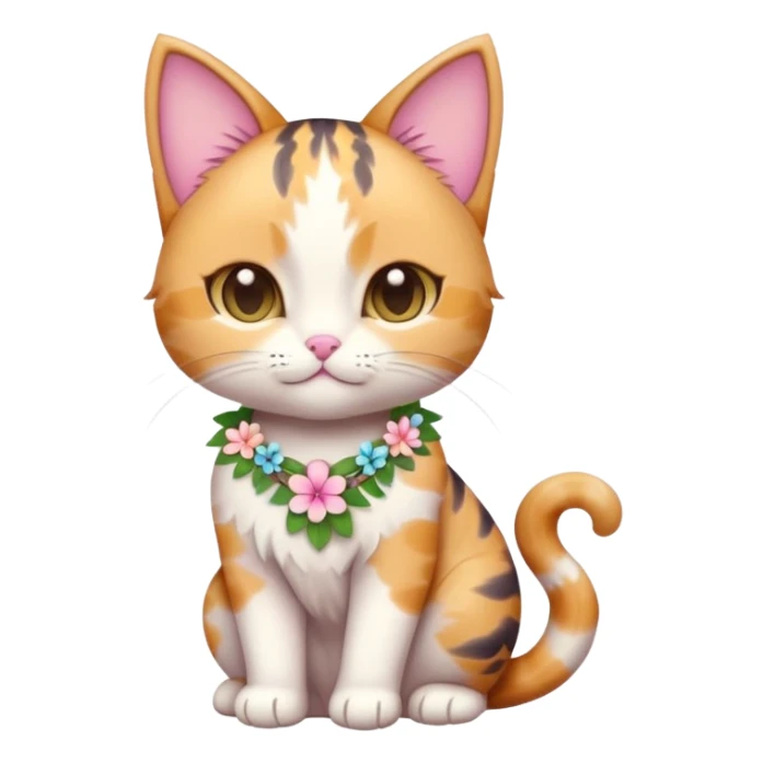 A cute chibi cat with hawaiian pastel flower necklace, posing proudly. sticker