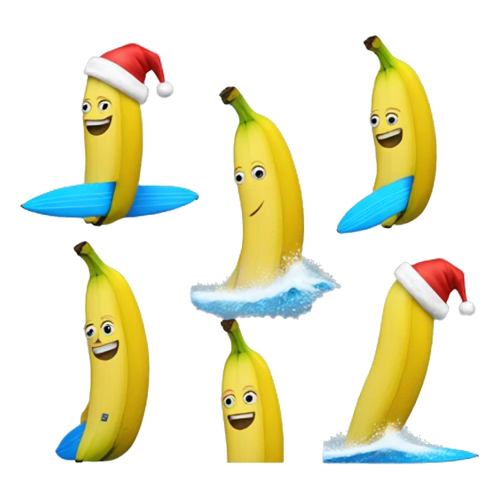Surfing Banana wearing a Santa hat sticker