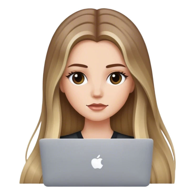 Chica blanca con cabello liso, largo, balayage con MacBook  sticker