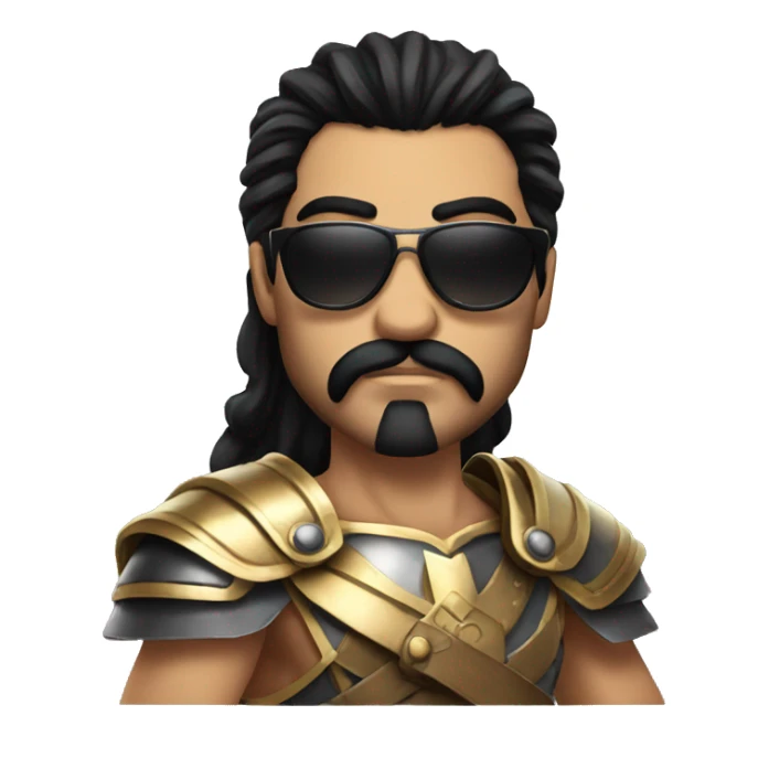 gladiator with long black hair, black moustache and sunglasses sticker