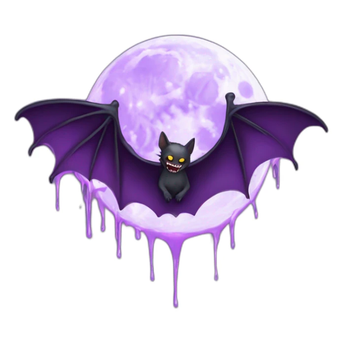 realistic full moon dripping purple behind with vampire bat wings flying in front sticker