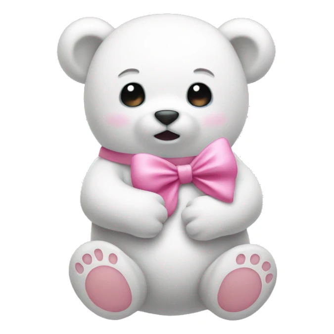 Baby bear with a bow holding a  white ghost emoji that has a pink bow sticker
