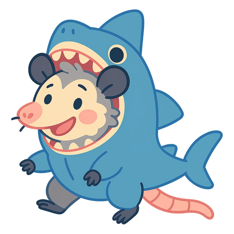 cute cartoon possum dressed up like a shark sticker