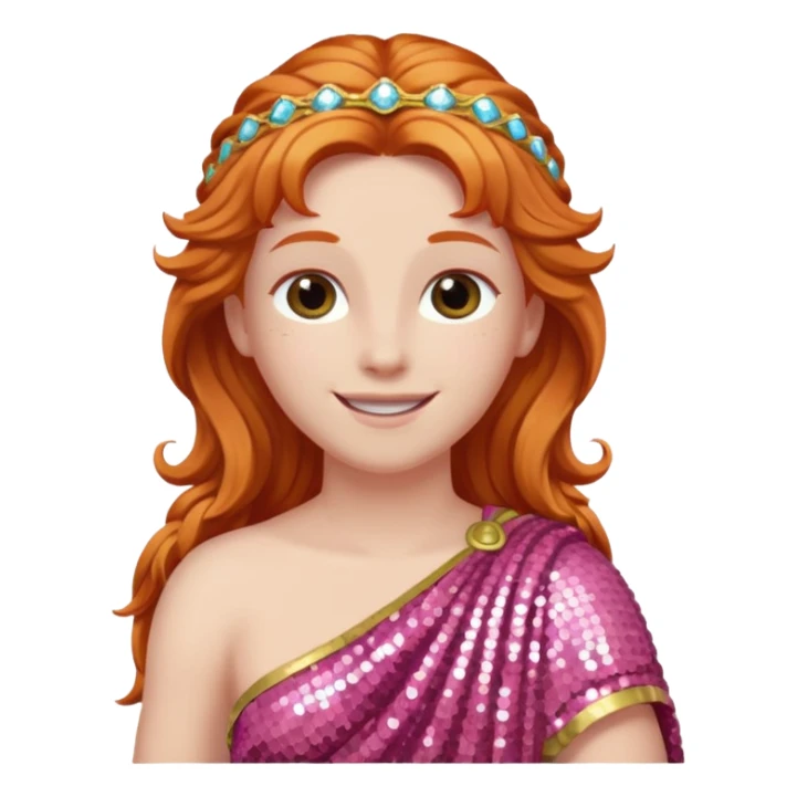 Venus from Roman Deities with long ginger hair, pink sequin toga sticker