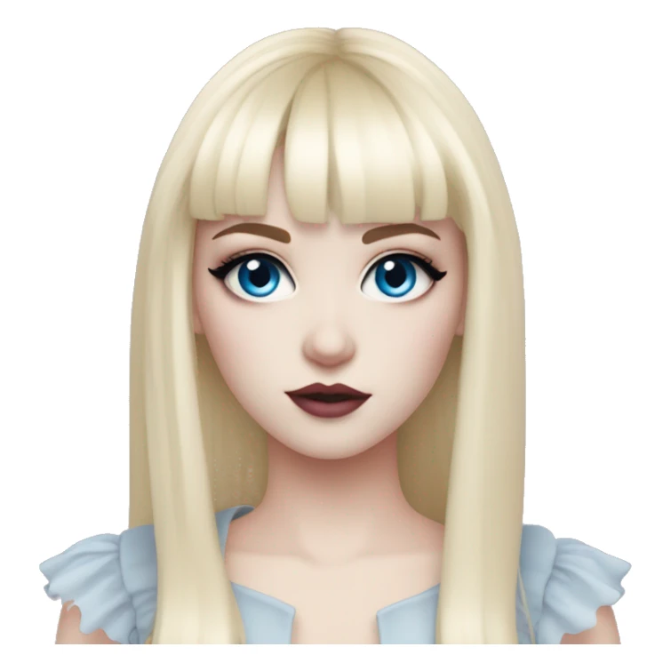 blue eyes white skin blonde hair with bangs pink gothic makeup  sticker