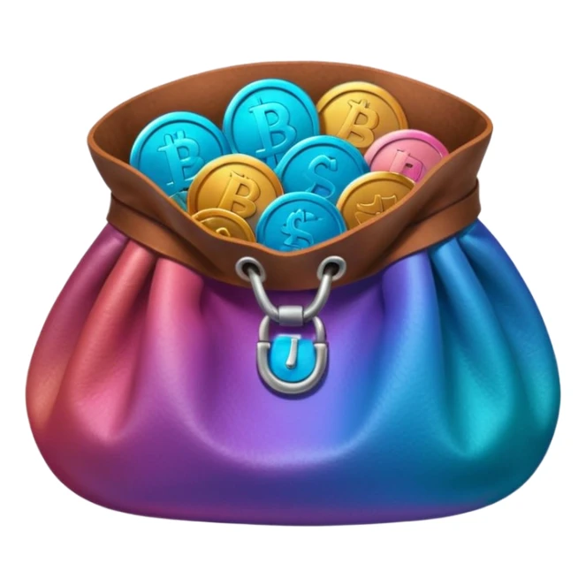 Coins inside brown leather bag, make bag always brown

Change coins color in in gradient of turquoise, blue, pink, purple, and coral sticker