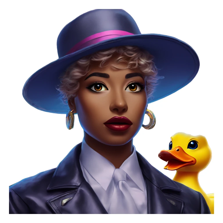 Synthwave rubberduck in Hermes style, oil paint, epic eyes, intricate lips, exquisite pose, beautiful, desirable, logical, Midsommar  sticker