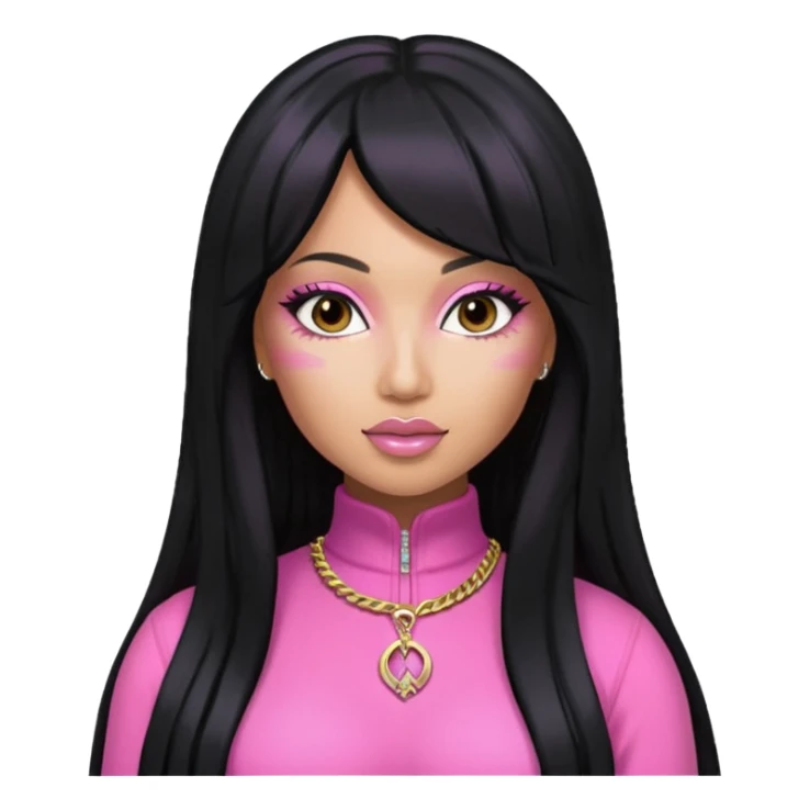 Nicki Minaj long black hair with pink highlights, pink outfit sticker