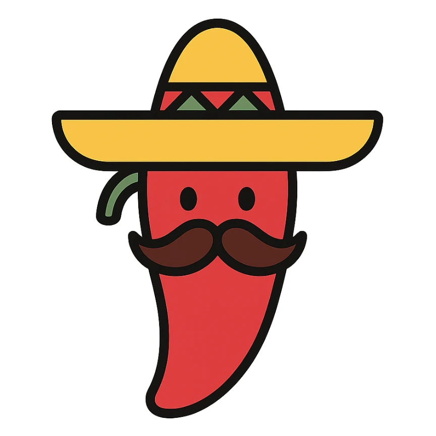 red chile pepper with a sombrero and a Mexican moustache sticker
