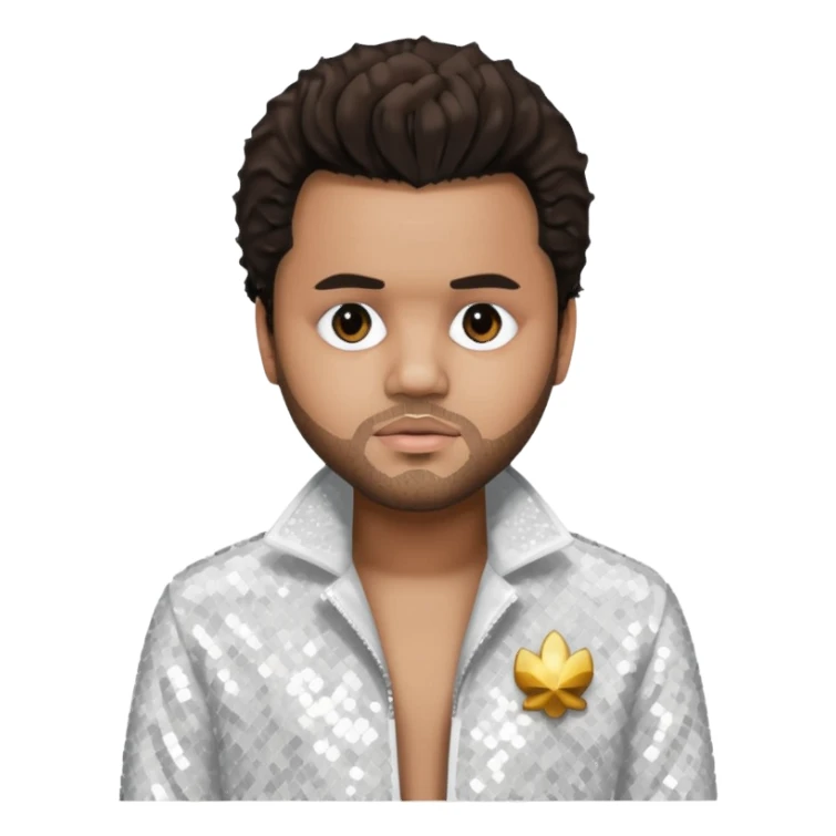 The Weeknd with dark brown hair, white sequin outfit sticker