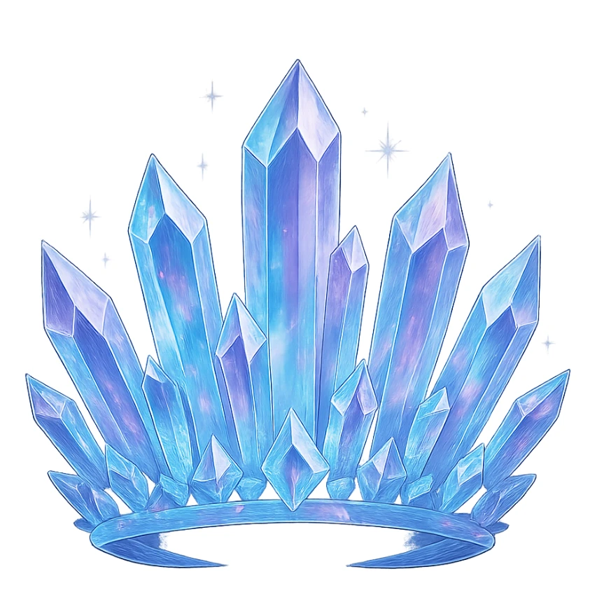 crystal crown made of translucent blue and purple gems, sparkling and magical sticker