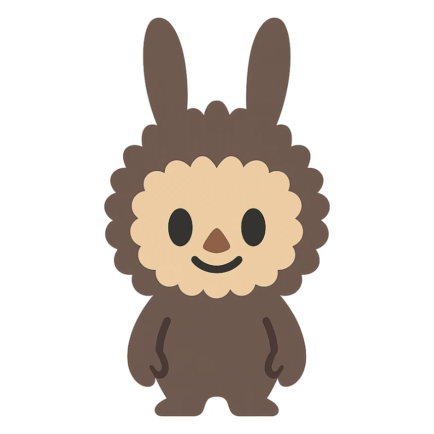 Labubu character as a flat color icon, simple shapes, minimal shading sticker