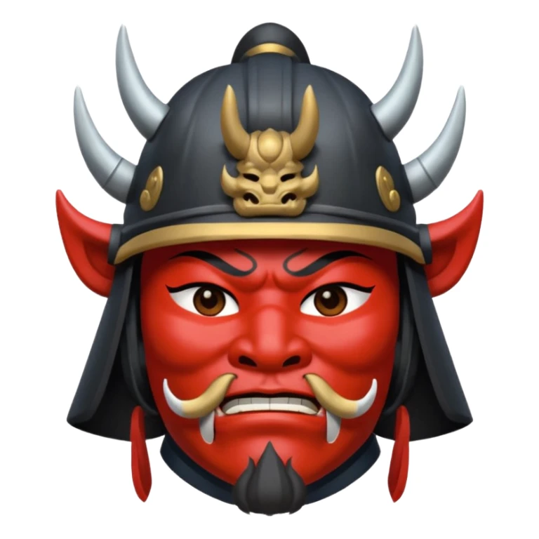 Samurai with helmet and an oni mask covering their mouth sticker