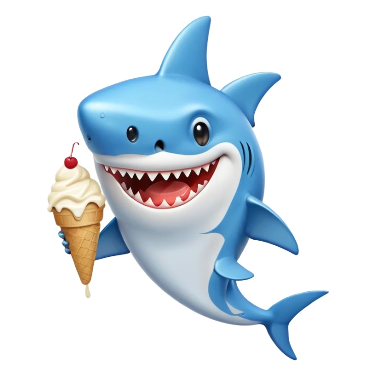 happy shark eating ice cream sticker