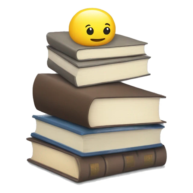 A pile of books, a pile of papers, a computer sticker