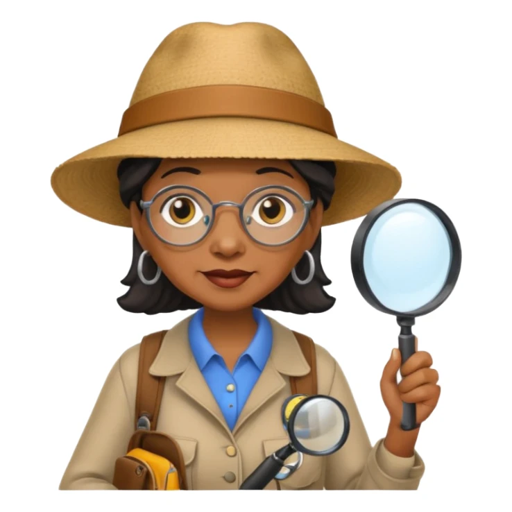 Explorer old black woman with hat and magnifying glass and backpack, portrait sticker