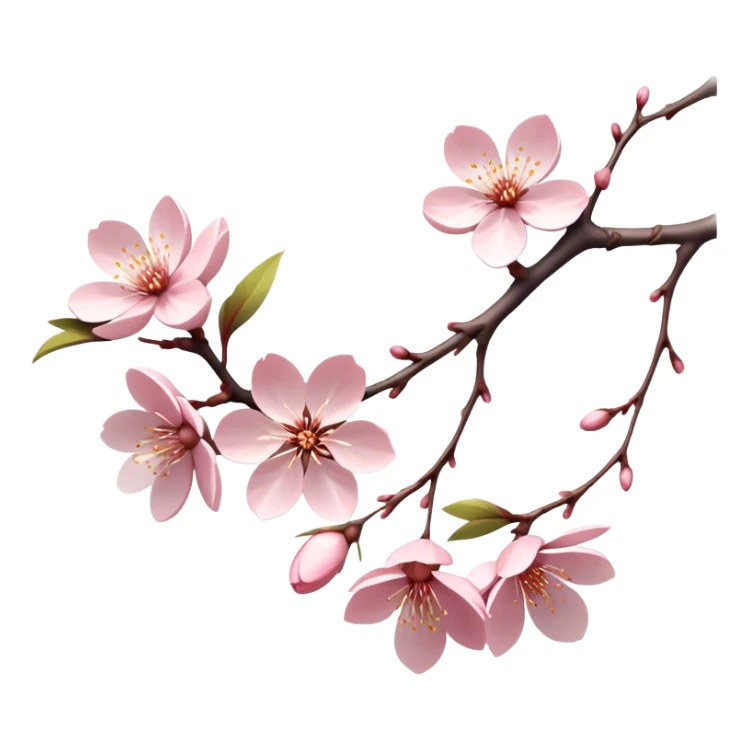 Cinematic Realistic Sakura Flowers on a Branch, depicted as delicate, soft pink blossoms gracefully adorning a slender, gently twisted branch, illuminated by subtle, warm natural light that accentuates their ethereal beauty and transient charm, poetic spring scene sticker