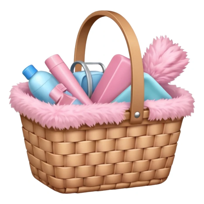 Basket with soft pink cleaning supplies sticker