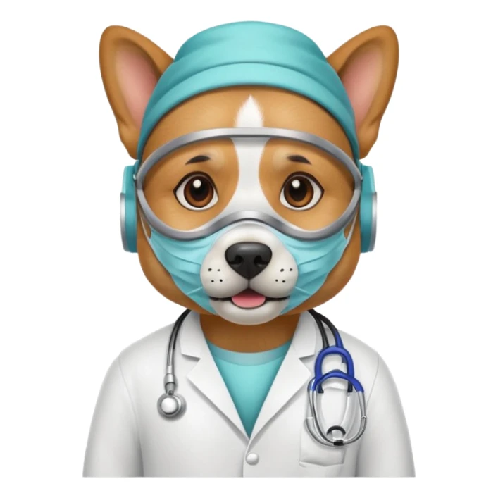 doctor dog wearing medical mask sticker