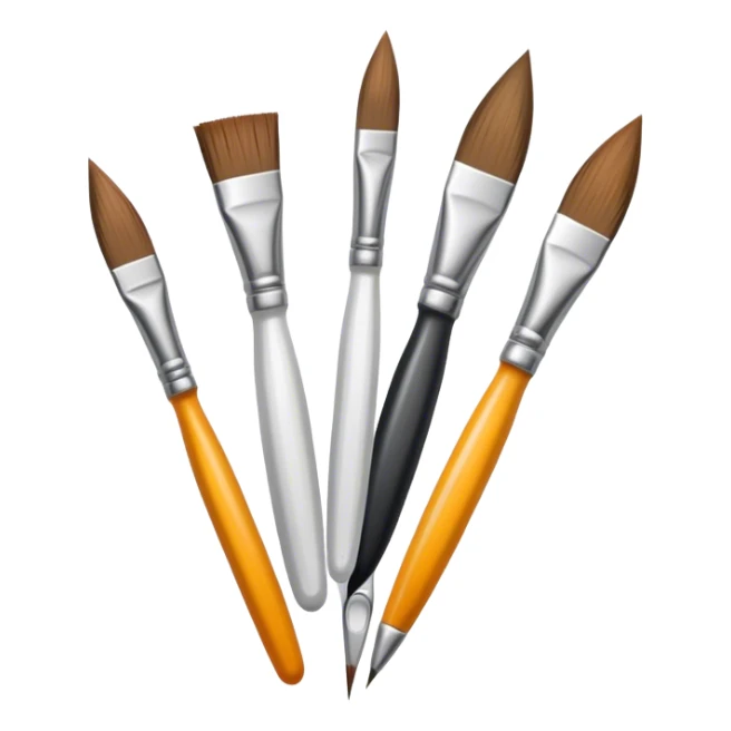 Metal painting icon, 3 paintbrushes beside it, minimalistic style, clean lines, transparent background. sticker