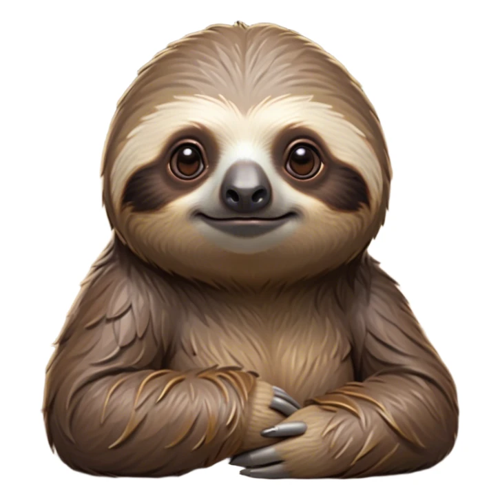 Cinematic Noble Sloth Portrait Emoji, Poised and serene, with a leisurely, gentle build and calm, wise eyes adorned with soft, textured fur, Simplified yet sharp and sophisticated features, highly detailed, glowing with a soft, tranquil glow, high shine, intelligent and unhurried, stylized with an air of relaxed authority, focused and composed, soft glowing outline, capturing the essence of a watchful and confident guardian that appears ready to slowly emerge from the screen with effortless grace! sticker