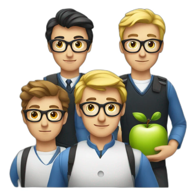 4 European nerds and the apple logo sticker