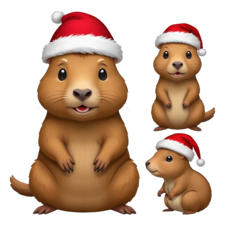 Capybara con gorrito de navidad con un montón de poses para paquete de sticker de WhatsApp que hablen peor ejemplo hola o algo asi sticker