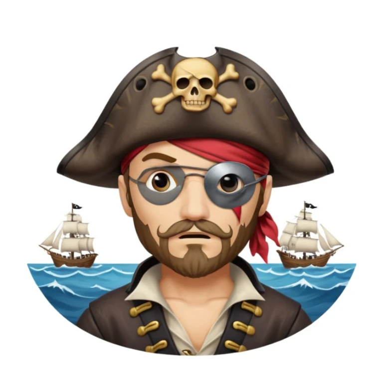 pirate with eye sailing a ship in strom sea background sticker