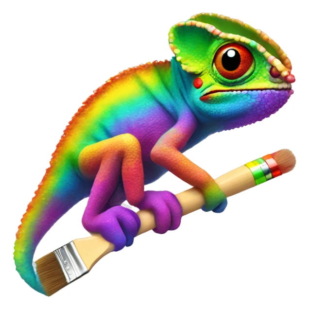 Rainbow Chameleon sits on a brush with paint sticker