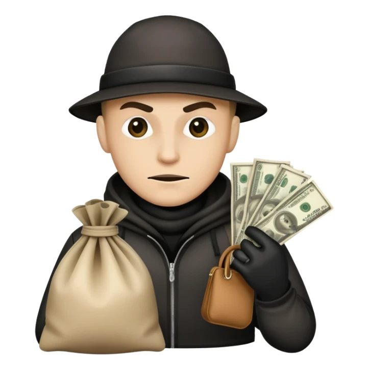 Robber with bag on f money sticker