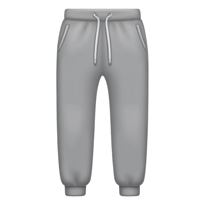 A realistic simple grey sweatpants icon, no person, isolated on transparent background, flat emoji style sticker