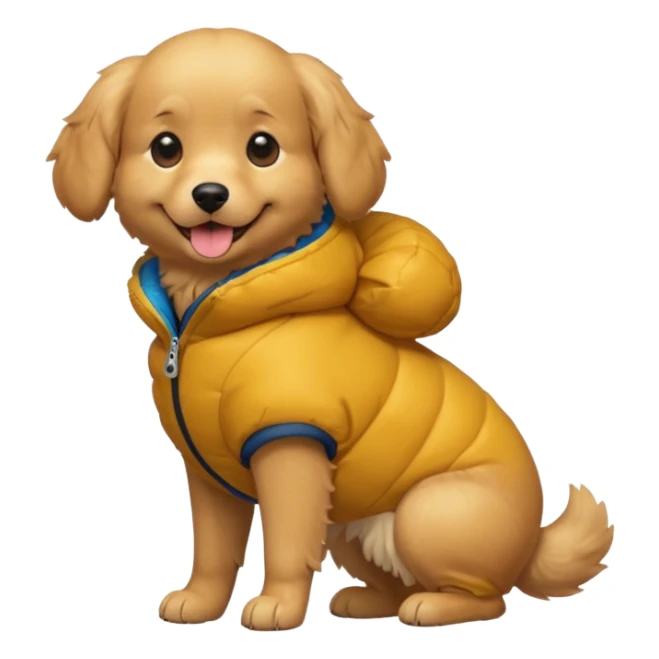 a full body of cute dog with puffer clothes sticker