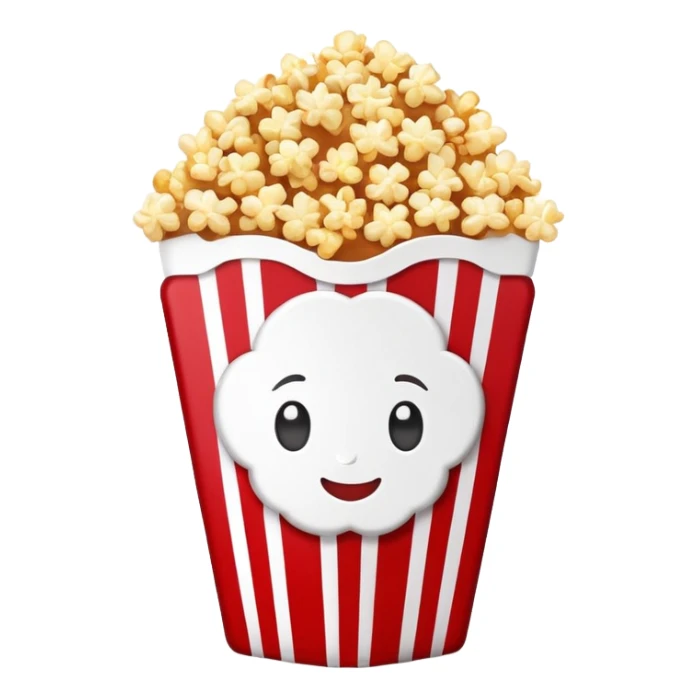 minimalist sweet popcorn emoji style, red and white popcorn box, caramel popcorn sticker