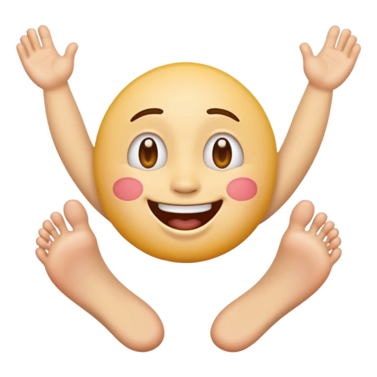 An emoji face that has his feet in the air behind him sticker